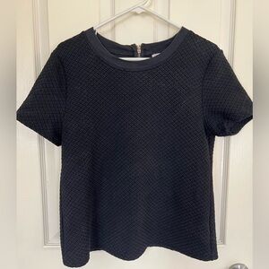 Tulle Black Textured Short Sleeve Top Zipper Back Structured Knit Size L